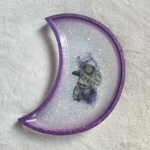 Purple Glitter Astronaut Moon Tray